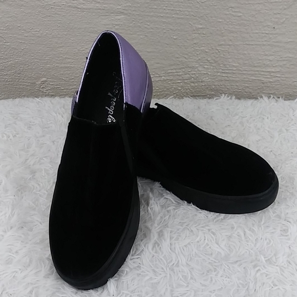 Free People Varsity Black Calf Hair Purple Leather Platform Slip On Loafer Shoe - Picture 14 of 14